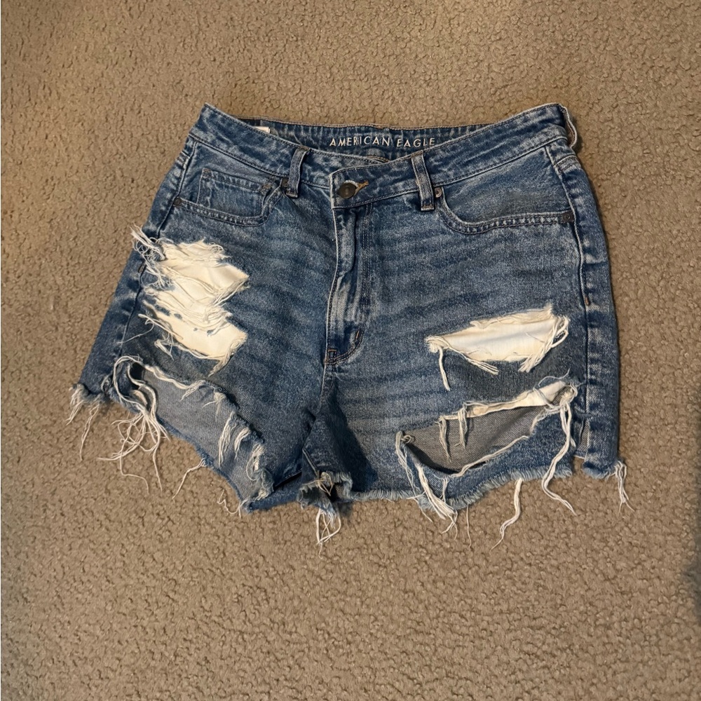 American Eagle Outfitters Women's Blue Distressed Denim Shorts